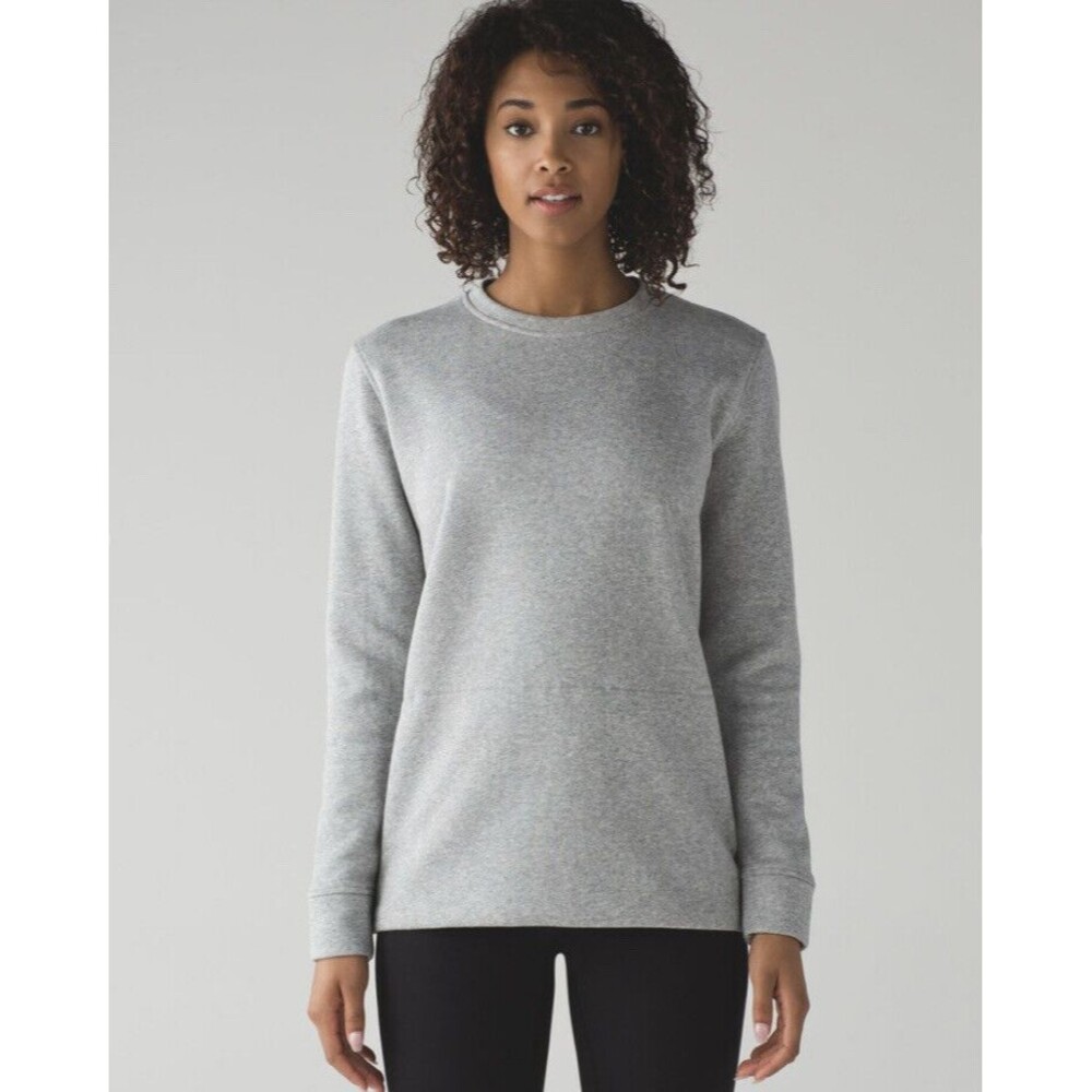 Lululemon Yes Fleece Womens Pullover Crewneck Sweatshirt Gray Side Zips Pocket 6